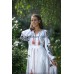 Boho Style Ukrainian Embroidered Maxi Dress White with Blue/Orange Embroidery